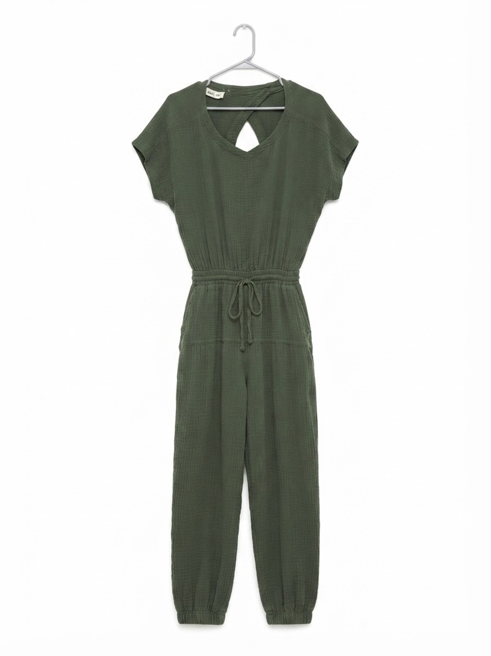 & Merci x Anthro Minimalist Cotton Gauze Sea Green Open Back Jumpsuit Size M